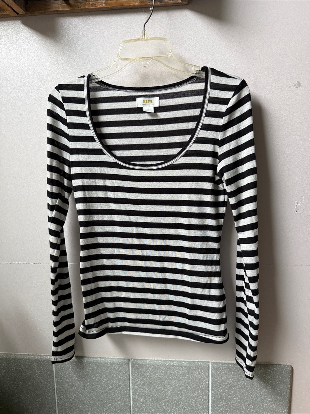 Maeve by Anthropologie Striped Scoop Neck Long Sleeve Top - small